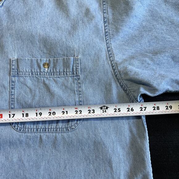 Eddie Bauer Shirt Mens XL Blue Denim Short Sleeve Button Down Dad Style Faded - Picture 8 of 10